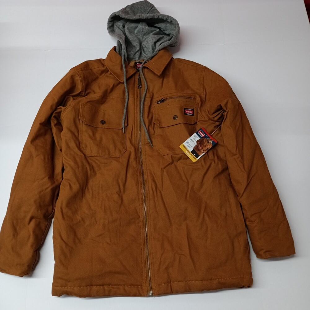 Wrangler Jacket Quilt Lined Brown Men's S Canvas Hooded‎